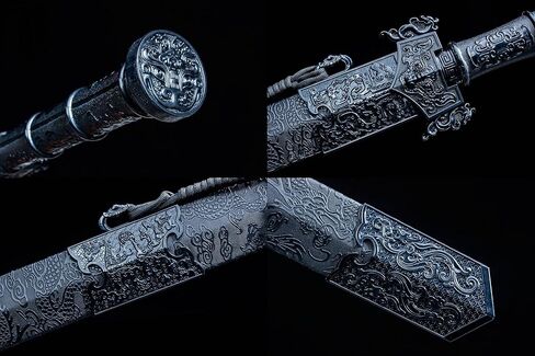 سيف هان الصيني ذو النمط الأزرق المصنوع يدويًا من LOONGSWORD - فولاذ عالي المنغنيز ومقبض من سبائك PC-ABS، سيف عرض للفنون القتالية مقاس 40.6 بوصة مع غمد من الجلد الصناعي in Kuwait