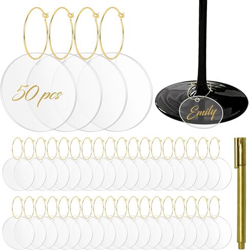 50 قطعة من حليات زجاج النبيذ من Philbinden - علامات النبيذ الفارغة من الأكريليك الدائرية للنظارات الجذعية - أداة التعرف على أعياد الميلاد وحفلات الزفاف والتذوق والحفلات والمارتيني وديكورات أعياد الميلاد in Kuwait