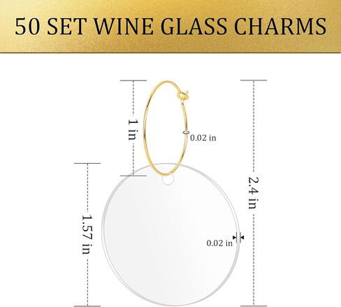 50 قطعة من حليات زجاج النبيذ من Philbinden - علامات النبيذ الفارغة من الأكريليك الدائرية للنظارات الجذعية - أداة التعرف على أعياد الميلاد وحفلات الزفاف والتذوق والحفلات والمارتيني وديكورات أعياد الميلاد in Kuwait