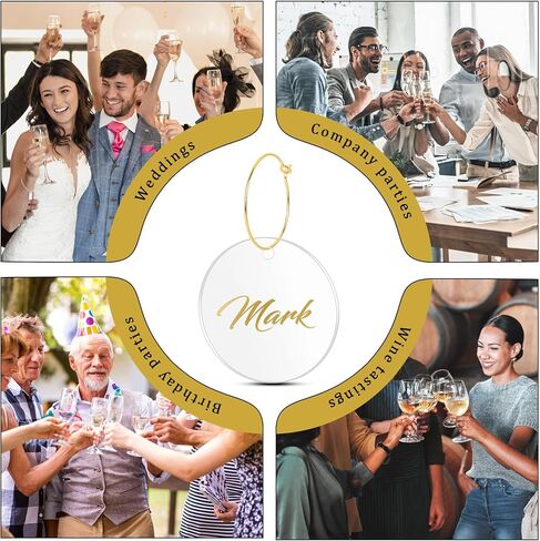 50 قطعة من حليات زجاج النبيذ من Philbinden - علامات النبيذ الفارغة من الأكريليك الدائرية للنظارات الجذعية - أداة التعرف على أعياد الميلاد وحفلات الزفاف والتذوق والحفلات والمارتيني وديكورات أعياد الميلاد in Kuwait