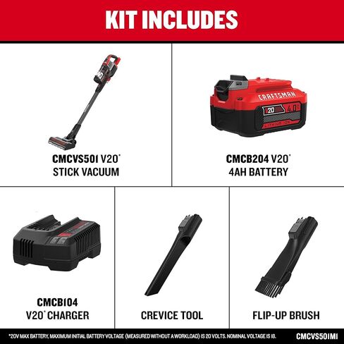CRAFTSMAN V20 Stick Vacuum Cordless Rechargeable,3 Speed, Lightweight, Powerful Suction, Brushless, Extended Runtime, Battery and Charger Included (CMCVS501M1) in Saudi Arabia
