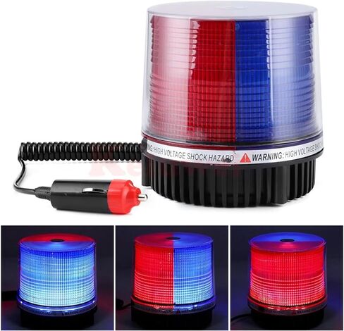 DC 12V/24V Car LED Red/Blue Color Flashing Highlights Round Signal Strobe Light 9 Modes Flashing Light Police Light Warning lamp(12V red) in Saudi Arabia
