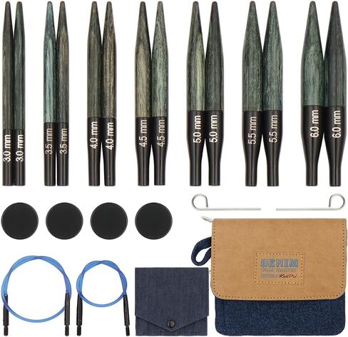 KnitPro Indigo Wood Mini Interchangeable Needle Set | 7 US Sizes (2.5 to 10) in Saudi Arabia