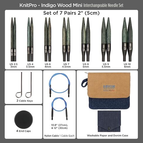 KnitPro Indigo Wood Mini Interchangeable Needle Set | 7 US Sizes (2.5 to 10) in Saudi Arabia