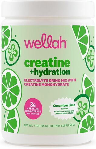 Wellah Creatine + Electrolytes Powder (Cucumber Lime) 30 Servings - Hydration Drink Mix with 3g of Creatine Monohydrate in Kuwait