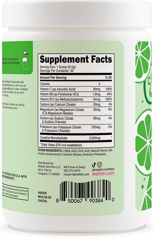 Wellah Creatine + Electrolytes Powder (Cucumber Lime) 30 Servings - Hydration Drink Mix with 3g of Creatine Monohydrate in Kuwait