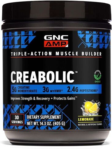 GNC AMP Creabolic - Creatine Monohydrate Powder - High-Potency 5g Creatine with HMB & PeptiStrong - Triple Action Muscle Formula - No Added Sugars - Tropical Punch - 30 Servings in Saudi Arabia