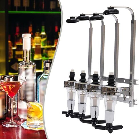 Wall Liquor Dispenser, 4 Bottle Wine Liquor Dispenser Wall Mount Stand Rack Beer Wine Butler Drinks Holder Shelf, Whiskey Decanter Set for Home Bar - Silver in Saudi Arabia