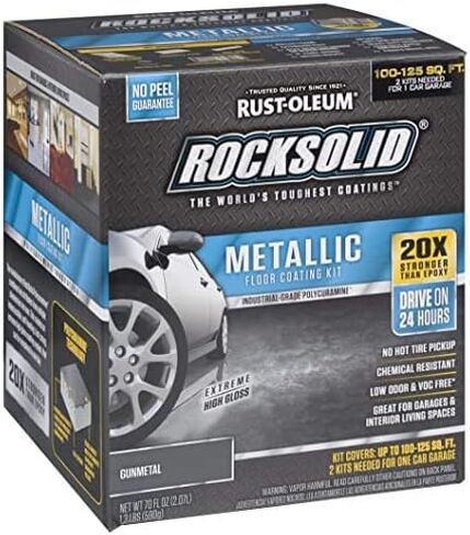 طلاء أرضيات المرآب من Rust-Oleum 299743-2PK RockSolid Metallic، جونميتال، عبوتان in Saudi Arabia
