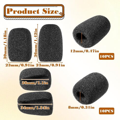 20 Pack 2 Sizes Microphone Covers Foam Microphone Foam Covers Small Ball-Type Windscreen Foams Mic Cover for Clear Audio Fits Podcasting Vlogging Interviews Video Recording(Black) in Saudi Arabia