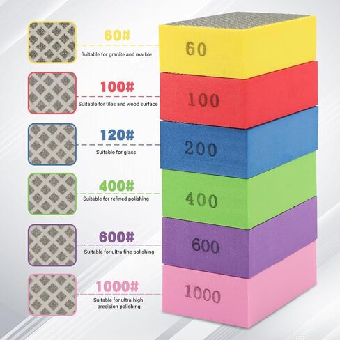 6 عبوات من وسادات تلميع الماس، وكتل الصنفرة، وأدوات البلاط، وسادات الصنفرة الماسية الداعمة الإسفنجية، 60,100,200,400,600,1000 للبلاط والزجاج والسيراميك والخشب والرخام والمعدن in Kuwait