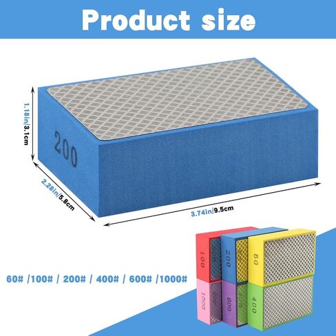 6 عبوات من وسادات تلميع الماس، وكتل الصنفرة، وأدوات البلاط، وسادات الصنفرة الماسية الداعمة الإسفنجية، 60,100,200,400,600,1000 للبلاط والزجاج والسيراميك والخشب والرخام والمعدن in Kuwait