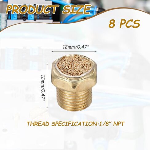 MECCANIXITY 8PCS Pneumatic Exhaust Muffler, 1/8" NPT Male Sintered Bronze Muffler Air Line Fittings for Pneumatic Tools and Industrial Machinery in Saudi Arabia