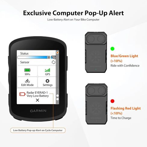 ضوء خلفي رادار الدراجة الذكي، نظام تنبيه خلفي 140 متر مع تنبيه ذكي للفرامل والاقتراب، ضوء خلفي مقاوم للماء لركوب الدراجات لمدة 25 ساعة in Kuwait