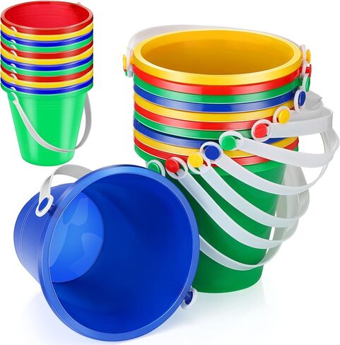 48 Pcs 5 Inch Beach Bucket Sand Buckets Colorful Fun Plastic Pails and Buckets for Kids Toddler Tool Summer Beach Theme Birthday Party Favors Bulk Play Castle Water Pool, 4 Colors in Saudi Arabia