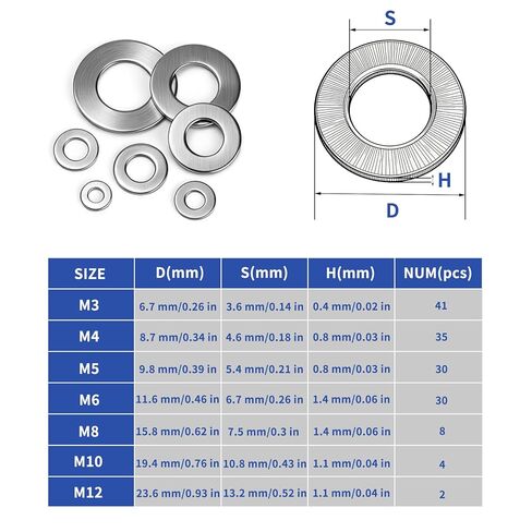 300 قطعة من صواميل الأجهزة والغسالات المعدنية للبراغي: 150 صواميل قفل مترية متنوعة مع 150 غسالات مسطحة من الفولاذ المقاوم للصدأ مجموعة متنوعة من الغسالات للبراغي (M3 M4 M5 M6 M8 M10 M12) in Kuwait