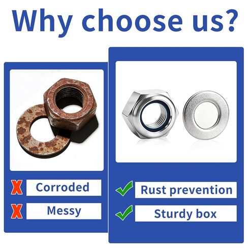 300 قطعة من صواميل الأجهزة والغسالات المعدنية للبراغي: 150 صواميل قفل مترية متنوعة مع 150 غسالات مسطحة من الفولاذ المقاوم للصدأ مجموعة متنوعة من الغسالات للبراغي (M3 M4 M5 M6 M8 M10 M12) in Kuwait