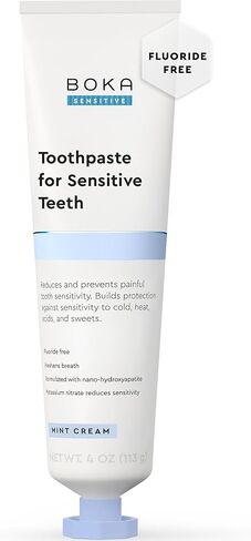 Boka Sensitive Toothpaste - Fluoride Free, 5% Potassium Nitrate, Nano Hydroxyapatite, Sensitive Teeth Relief for Tooth Sensitivity and Protection for Adults - Mint Coconut Cream, 4 Fl Oz, 1 Pk in Kuwait
