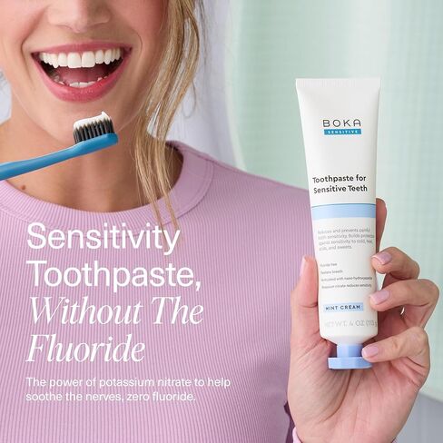 معجون أسنان بوكا الحساس - خالٍ من الفلورايد، 5% نترات البوتاسيوم، نانو هيدروكسيباتيت، تخفيف الأسنان الحساسة لحساسية الأسنان وحمايتها للبالغين - كريم جوز الهند بالنعناع، ​​118 مل، عبوة واحدة in Kuwait
