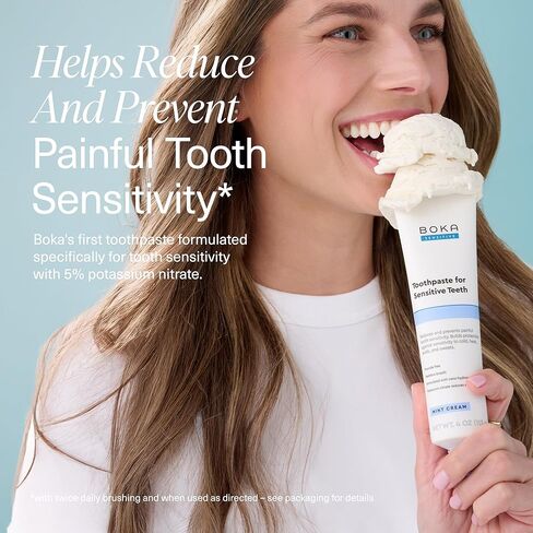 معجون أسنان بوكا الحساس - خالٍ من الفلورايد، 5% نترات البوتاسيوم، نانو هيدروكسيباتيت، تخفيف الأسنان الحساسة لحساسية الأسنان وحمايتها للبالغين - كريم جوز الهند بالنعناع، ​​118 مل، عبوة واحدة in Kuwait