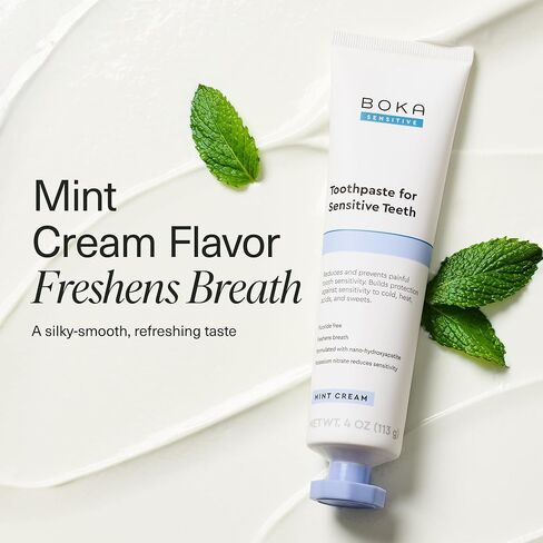 معجون أسنان بوكا الحساس - خالٍ من الفلورايد، 5% نترات البوتاسيوم، نانو هيدروكسيباتيت، تخفيف الأسنان الحساسة لحساسية الأسنان وحمايتها للبالغين - كريم جوز الهند بالنعناع، ​​118 مل، عبوة واحدة in Kuwait