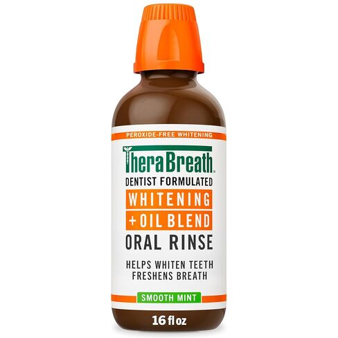 TheraBreath Whitening + Oil Blend Oral Rinse, Alcohol-Free & Peroxide-Free Mouthwash Helps Whiten Teeth & Freshen Breath, Smooth Mint, 16 Fl Oz in Kuwait