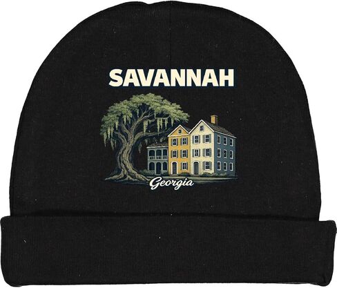 inktastic Savannah Nightscape with Historic Homes and Oak Tree Baby Beanie Hat in Saudi Arabia