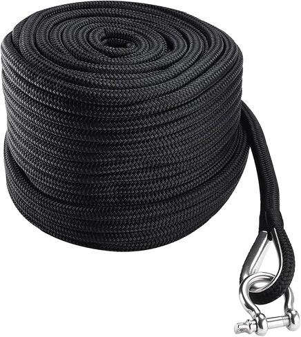 NovelBee 5/8 Inch x 150 Feet Boat Anchor Rope,Double Braid Nylon Anchor Line with Stainless Steel Thimble and Shackle,Heavy Duty Nylon Rope for Boat,Towing,Docking,Mooring (Black) in Saudi Arabia