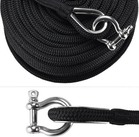 NovelBee 5/8 Inch x 150 Feet Boat Anchor Rope,Double Braid Nylon Anchor Line with Stainless Steel Thimble and Shackle,Heavy Duty Nylon Rope for Boat,Towing,Docking,Mooring (Black) in Saudi Arabia