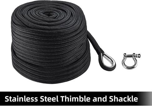 NovelBee 5/8 Inch x 150 Feet Boat Anchor Rope,Double Braid Nylon Anchor Line with Stainless Steel Thimble and Shackle,Heavy Duty Nylon Rope for Boat,Towing,Docking,Mooring (Black) in Saudi Arabia