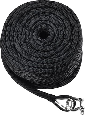 NovelBee 5/8 Inch x 150 Feet Boat Anchor Rope,Double Braid Nylon Anchor Line with Stainless Steel Thimble and Shackle,Heavy Duty Nylon Rope for Boat,Towing,Docking,Mooring (Black) in Saudi Arabia