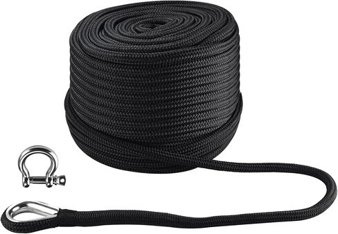 NovelBee 5/8 Inch x 150 Feet Boat Anchor Rope,Double Braid Nylon Anchor Line with Stainless Steel Thimble and Shackle,Heavy Duty Nylon Rope for Boat,Towing,Docking,Mooring (Black) in Saudi Arabia