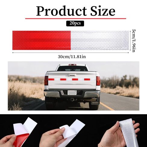 SynHHergyx 20 PCS Trailer Reflective Tape Reflective Strips Red and White Safety Reflector Strips Waterproof Self Adhesive Warning Sticker for Road Signs, Trucks, Rvs, Cars in Saudi Arabia