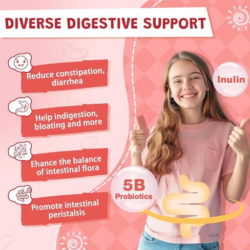 Kids Probiotic-Fiber Gummies, Probiotics-Fiber Gummies for Kids with 5 Billion CFUs & Prebiotics for Digestive Health, with Vitamin C and Zinc for Immune Support, 45 Servings, Natural Peach Flavor in Kuwait