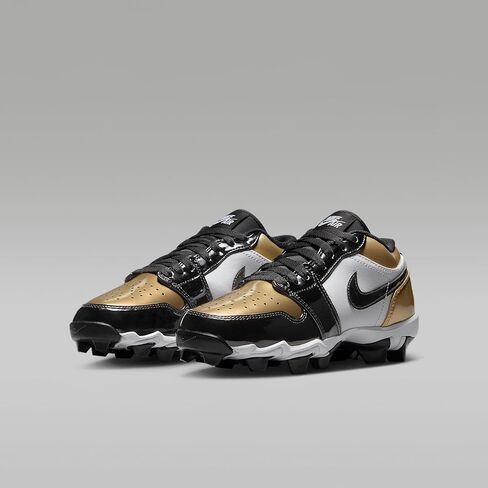 Jordan 1 Low Little/Big Kids' Cleats (HF6885-701, Metallic Gold/White/Black) Size 4 in Saudi Arabia