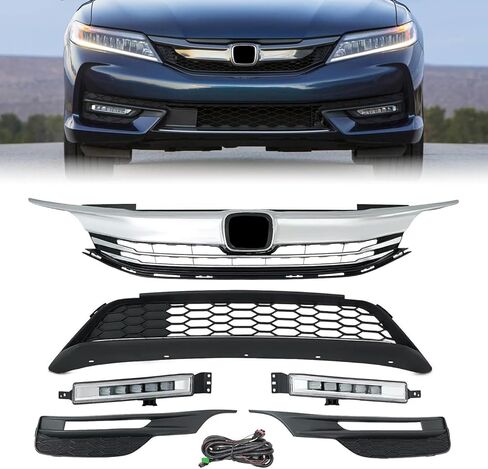 YLT AUTO Fit 2016-2017 لسيارة Honda Accord LX EX Sedan 4DR غطاء أمامي ممتص الصدمات العلوي استبدال طقم كفن أسود غطاء شبكي أمامي مدخل هواء مع زخرفة الكروم in Kuwait