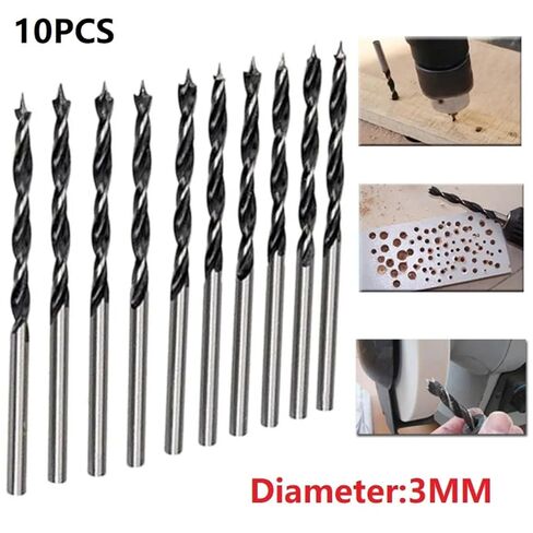 10 Pcs 3mm Diameter Woodworking Drill Bit Wood Drills with Center Point Pack Center Point Pack Spiral Twists Drill Bit Tools in Kuwait