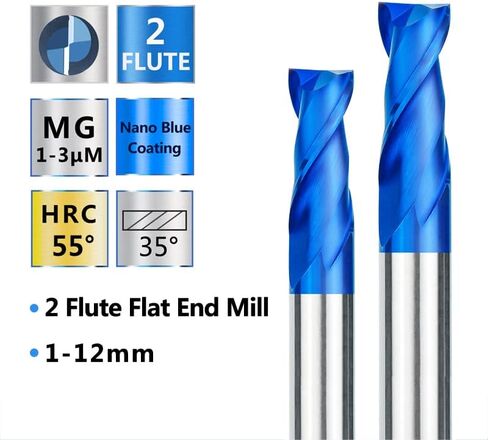 Carbide Flat Nose End Mill Cutter CNC Router Bits 2 Flute Nano Blue Coated 1-12mm Milling Bit Tool in Kuwait