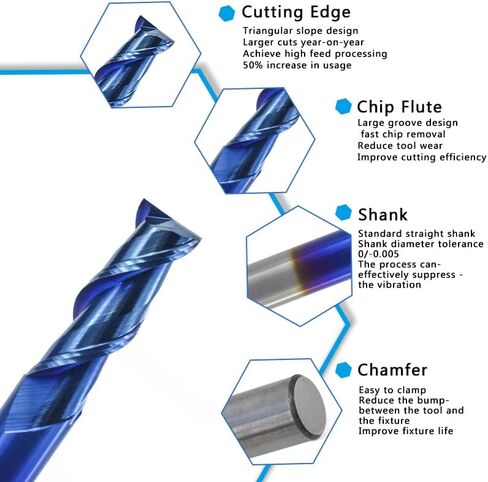 Carbide Flat Nose End Mill Cutter CNC Router Bits 2 Flute Nano Blue Coated 1-12mm Milling Bit Tool in Kuwait