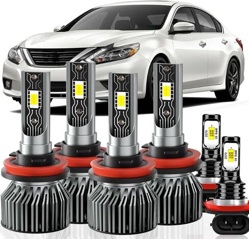Compatible for Nissan Altima 2007-2018 Light Bulbs, High Beam Low Beam Fog Lights 6500K White Light Combo Kit, Plug-N-Play, 44000LM Powersports Bulbs,6-Pack in Kuwait