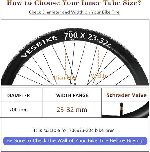 700x23c/700x25c/700x28c/700x30c/700x32c Bike Tube AV48mm Schrader Valve 2 Pack Road Bicycle Inner Tubes with 2 Tire Levers Premium Butyl Rubber City Road Bike Tubes Fit 700x23-32c in Saudi Arabia