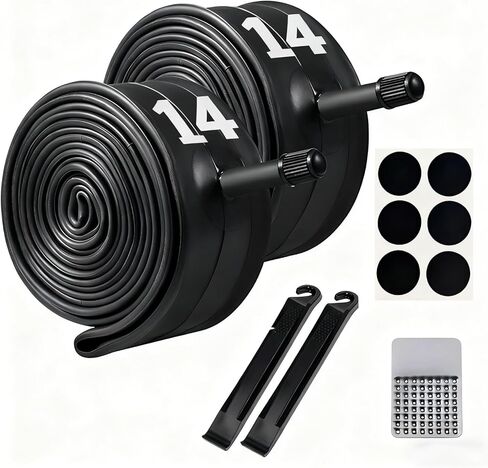 قطعتان من الأنابيب الداخلية للدراجة مقاس 14 × 1.75/2.125 مع جذع صمام شريدر بزاوية، وأنابيب الدراجة الإلكترونية مع رافعتين للإطارات و6 رقع لاصقة لأنبوب الدراجة مقاس 14 بوصة × 1.75/2.125 بوصة وإطارات الدراجات البخارية الكهربائية in Kuwait