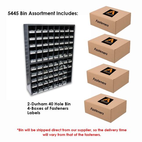 Titan Industrial Supply- 5,445 pcs Grade 5 Coarse Hardware Assortment Kit with Hex Cap Screws, Hex Nuts, Nylon Locknuts, Washers, & Two Durham 40 Hole Metal Bin in Kuwait