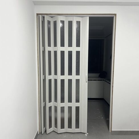 باب منزلق أكورديون مقاوم للماء مقاس 36 × 80 و48 × 80 - أبواب قابلة للطي للحمام وغرفة الغسيل، بوابة أكورديون مغناطيسية للاستخدام المنزلي/التجاري (24 × 80 بوصة) in Kuwait
