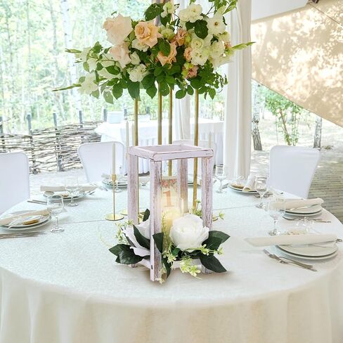 10 Pcs Wooden Wedding Lantern Centerpiece Holders, Farmhouse Wood Rustic Candle Lantern Holders for Table Wedding Indoor Fireplace Dining Party Decorations (No Candles & Flowers) in Kuwait