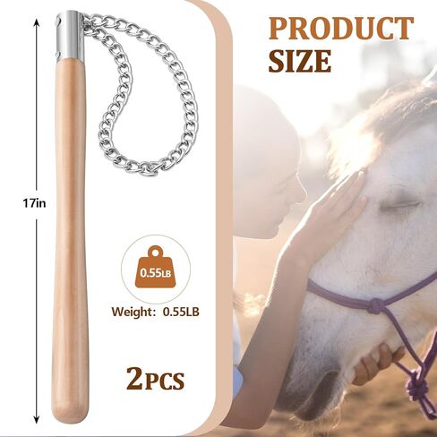 Lasnten 2 Pcs Horse Twitch Chain End Twitch for Horse with 17" Wooden Handle Vet Humane Restraint Tool Equine Nose Calming Handling Aid for Pony Stable Ranch Barn Grooming Veterinary Equestrian Tools in Kuwait