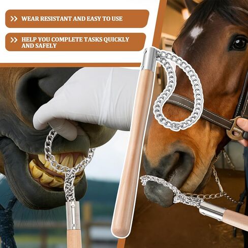 Lasnten 2 Pcs Horse Twitch Chain End Twitch for Horse with 17" Wooden Handle Vet Humane Restraint Tool Equine Nose Calming Handling Aid for Pony Stable Ranch Barn Grooming Veterinary Equestrian Tools in Kuwait