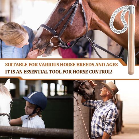 Lasnten 2 Pcs Horse Twitch Chain End Twitch for Horse with 17" Wooden Handle Vet Humane Restraint Tool Equine Nose Calming Handling Aid for Pony Stable Ranch Barn Grooming Veterinary Equestrian Tools in Kuwait