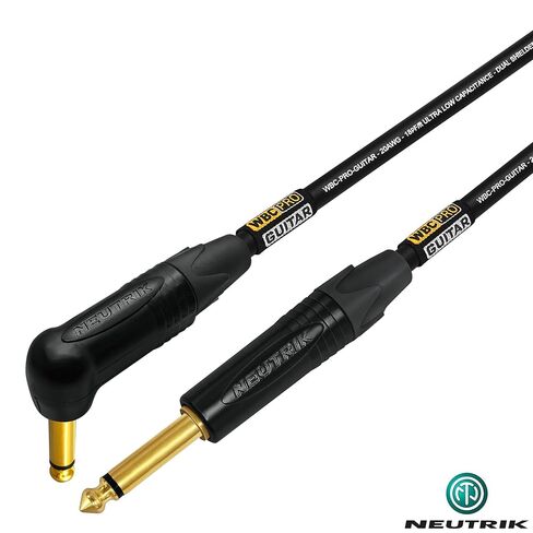 30 Foot - WBC-PRO-Guitar – 20 AWG - Low-Cap (18pF/ft) – Pro-Grade – Graphite-Based - Dual-Shielded Guitar, Bass, Instrument Cable with Neutrik Straight to Angled ¼ Inch (6.35mm) Gold TS Connectors in Saudi Arabia