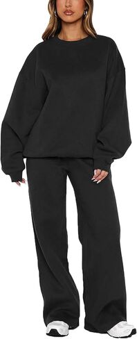 Alunzoem Women's 2 Piece Sweatsuit Oversized Crewneck Pullover Sweatshirt and Wide Leg Pants Lounge Set in Saudi Arabia